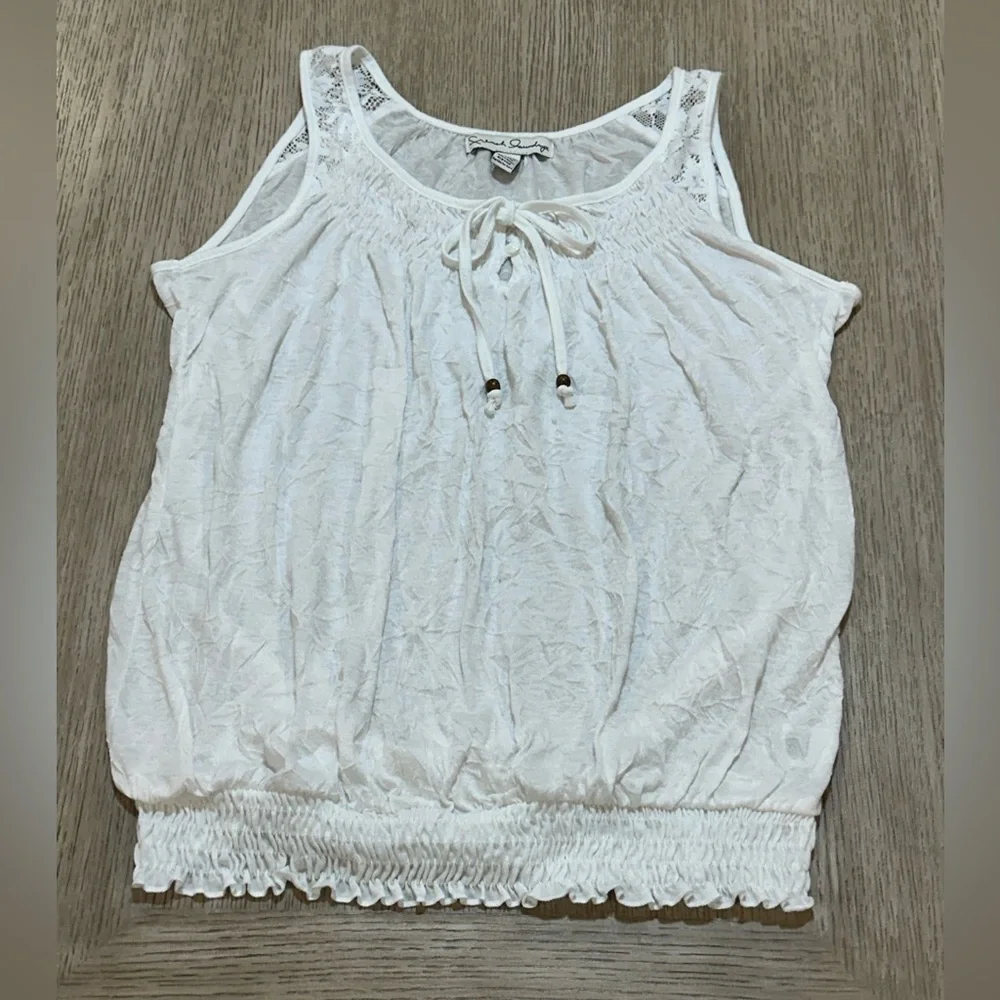 French Laundry Medium White Lace Trim Crinkled Women's Top - Picture 5 of 9